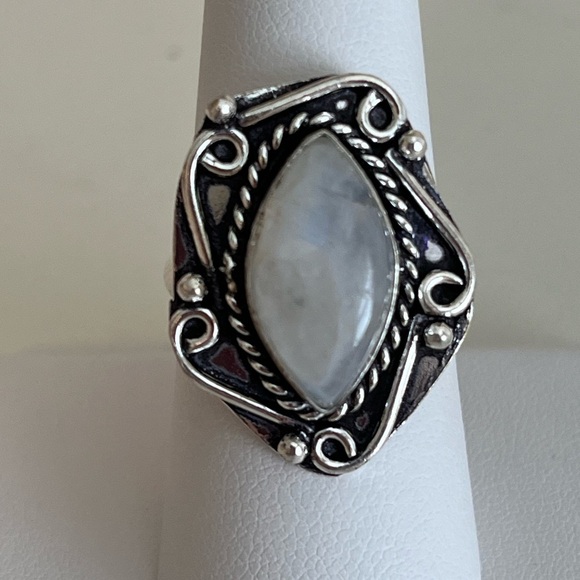 Hand Crafted Jewelry - 925 SILVER OVERLAY GEMSTONE RING RAINBOW MOONSTONE SIZE 8.25